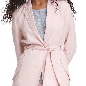 LAST CHANCE | Rag & Bone Cameron Belted Linen-Blend Canvas Blazer in Baby Pink